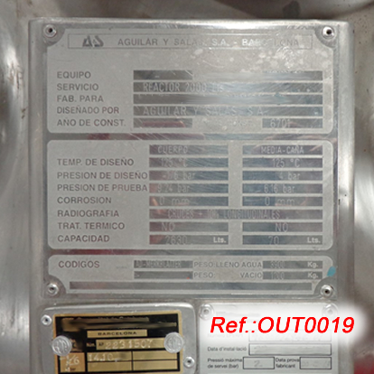 2.630 LITRE APPROX. AGUILAR SALAS REACTOR