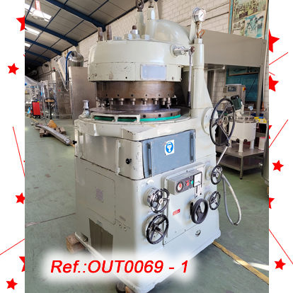 MANESTY RS-3 MODEL 20 STATION TABLET PRESS WITH PRECOMPRESSION AND WITH ONE SET OF ROUND 28.4mm DIAMETER PUNCHES