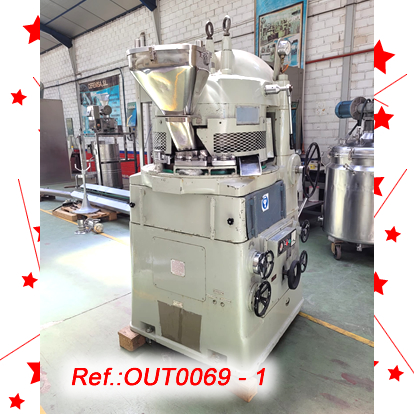 MANESTY RS-3 MODEL 20 STATION TABLET PRESS WITH PRECOMPRESSION AND WITH ONE SET OF ROUND 28.4mm DIAMETER PUNCHES