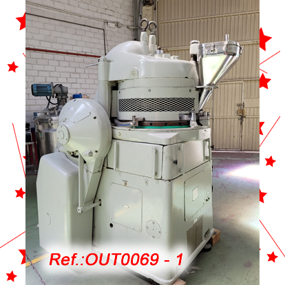MANESTY RS-3 MODEL 20 STATION TABLET PRESS WITH PRECOMPRESSION AND WITH ONE SET OF ROUND 28.4mm DIAMETER PUNCHES