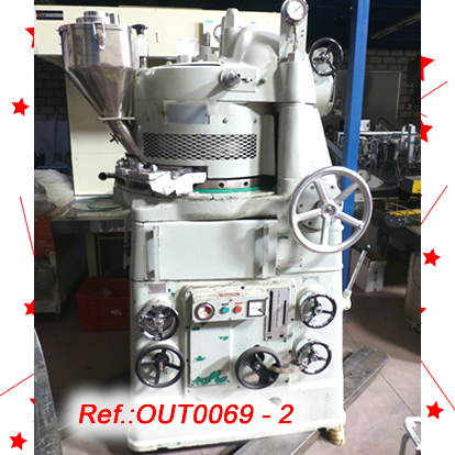MANESTY RS-3 MODEL 20 STATION TABLET PRESS WITH PRECOMPRESSION AND WITH ONE SET OF ROUND 28.4mm DIAMETER PUNCHES