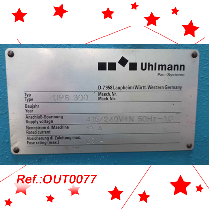 MQUINA DE BLISTER UHLMANN MODEL UPS-300 AMB CARREGADOR UNIVERSAL I DETECTORS DE PRESNCIA AMB PALPADORS