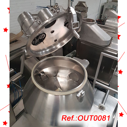 EQUIP GRANULADOR NIRO FIELDER PMA-400 AMB CAMISA DAIGUA CALENTA, ESTRUCTURA, QUADRE ELCTRIC I ESCALA